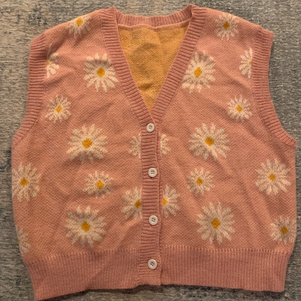 Girls pink daisy button down sweater